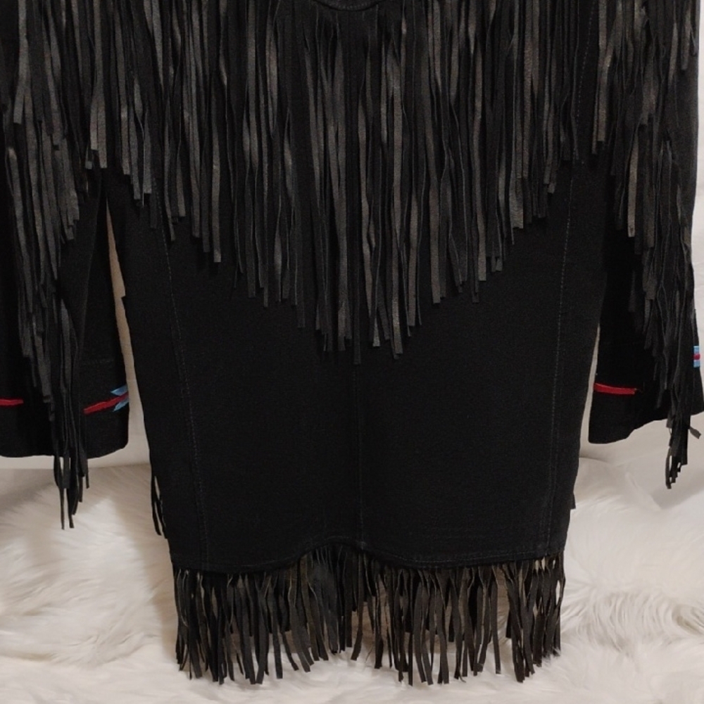 SALE! RARE! Erez Levy Embroidered Leather Vintage Jacket W Black Fringe (BX80) - Picture 11 of 13